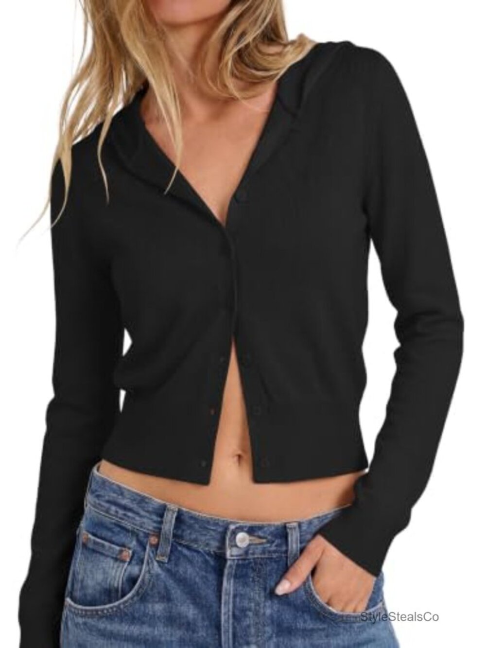 Hooded Button Down Cardigan Lightweight Viscose Blend Women's Sweater